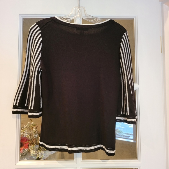 Ann Taylor Bell Sleeve Knit Top - Black & White - Picture 2 of 9